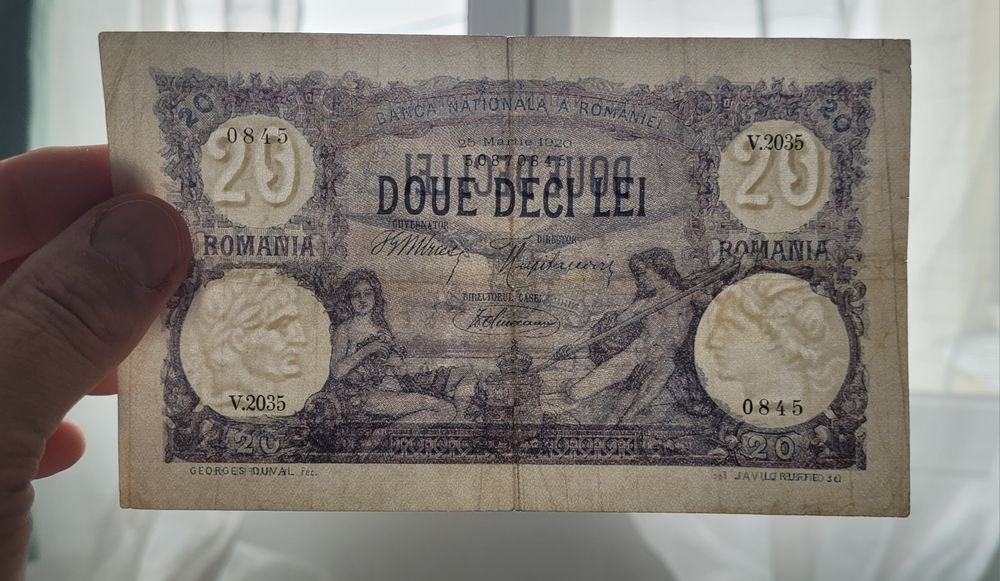 Bancnota 20 lei 1920 bani vechi  monede