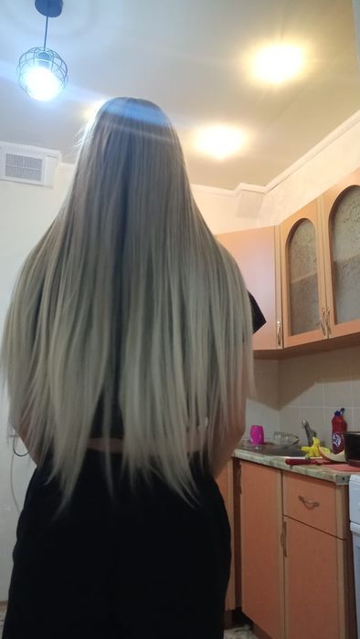 Длинный парик блонд аиртач густой