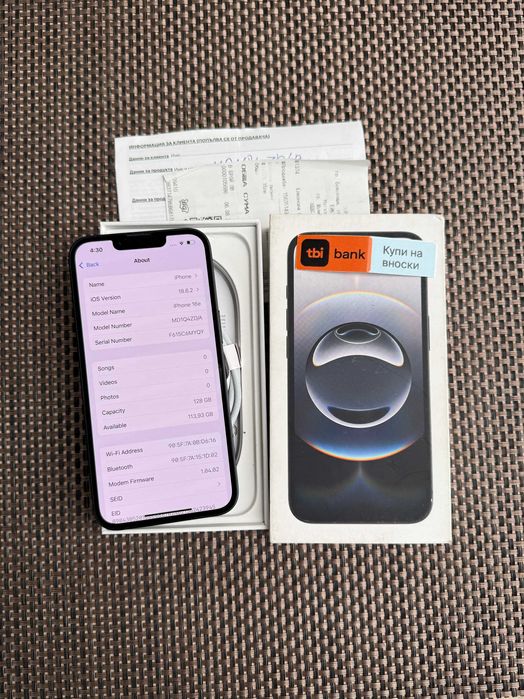 НОВ! 24м Гар. iPhone 16Е Лизинг от 16Е/мес black 128 gb черен 100% бат