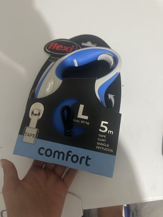 Lesa FLEXI Comfort, lesă bandă retractabilă câini, nylon, albastru, L(50kg, 8m)