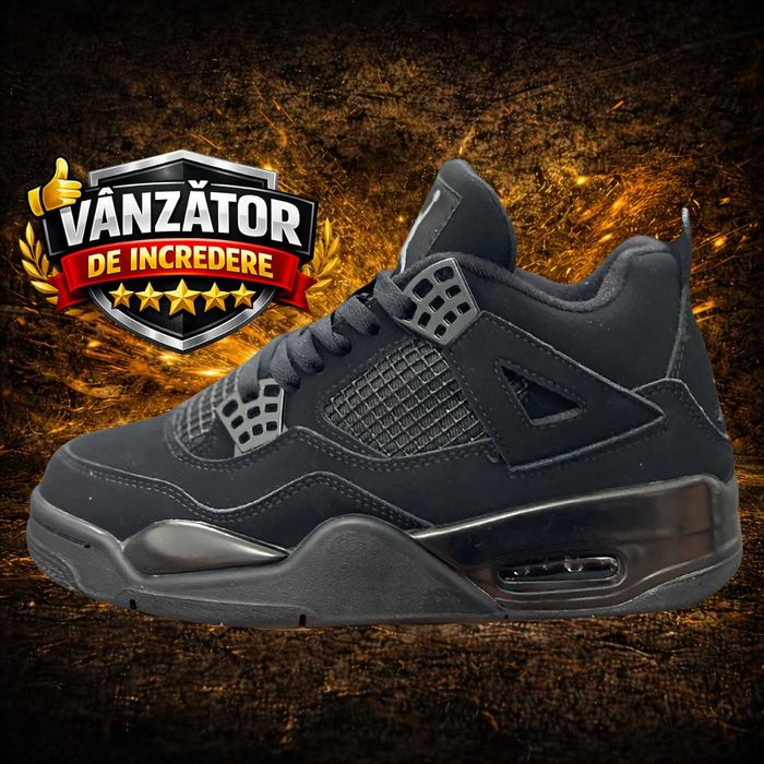 Adidasi NIKE Air JORDAN 4 Retro Black Cat Premium din Piele la Cutie
