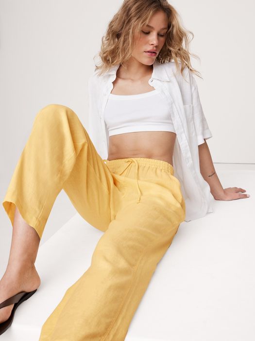 Лен брюки укороченные banana republic s-m+ футболка
