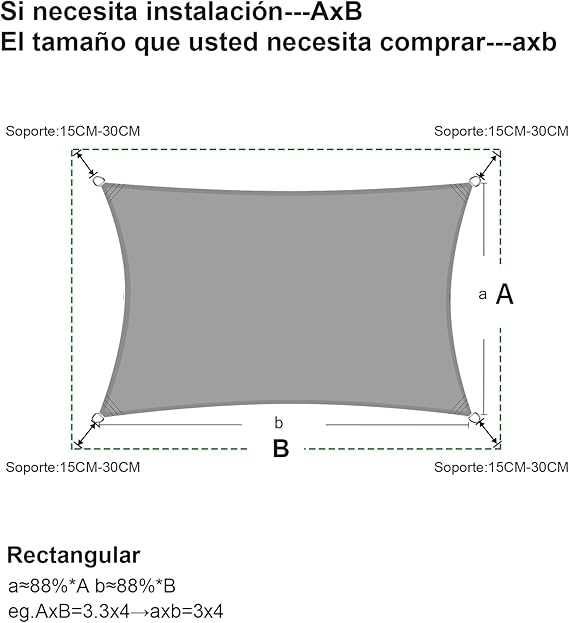 Velă de umbră impermeabilă, dreptunghiulară, rezistentă la vânt