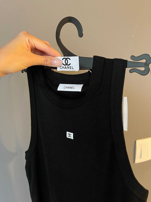 chanel шанел топ потник черен памучен тениска черна лятна летен