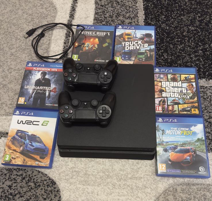 PS 4 slim 1TB 2 джойстика + игри