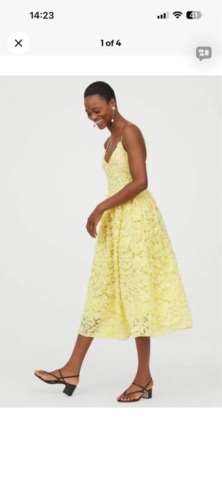 H&M Rochie midi cu flori aplicate 3D galben