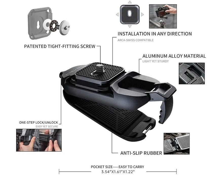 PGYTECH Щипка за камера Beetle с плоча за бързо освобождаване за Sony, Nikon, Fuji, DSLR