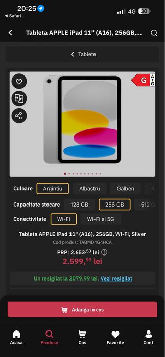 Tableta APPLE iPad 11" (A16), 256GB, Wi-Fi, Silver / SIGILATA NOUA