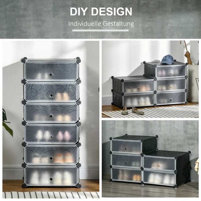 Модулна стелажна система HOMCOM за 6 чифта обувки, 49смx36,5смx108см