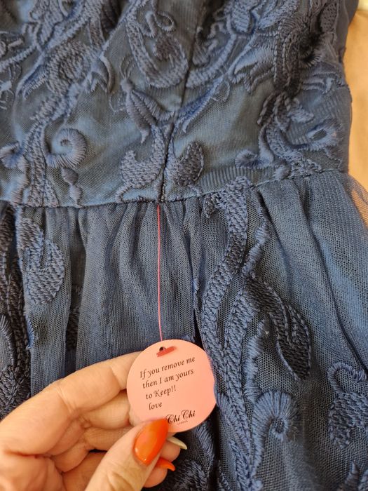 Нова тъмносиня рокля с дантела размер М