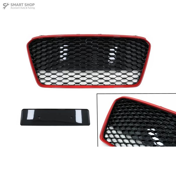 Grila Centrala Audi R8 42 (2013-2015) RS Design Negru Lucios/ Rosu