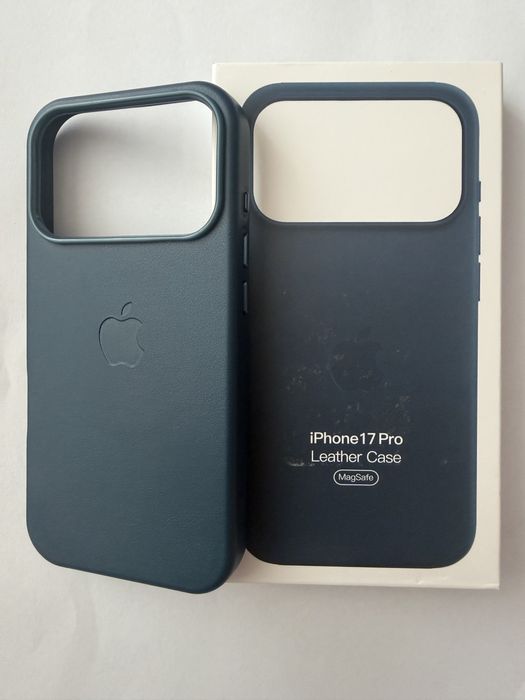 Husă Leather MagSafe iPhone 17 Pro, albastru închis, nouă, cu animație/logo