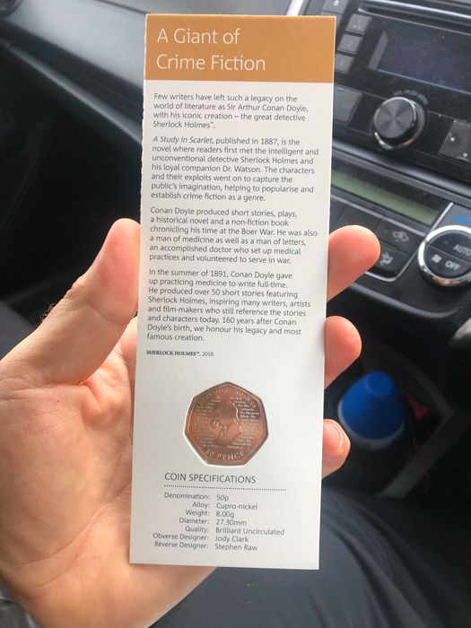 Монета Шерлок Холмс ,  50 пенсов ,Англия