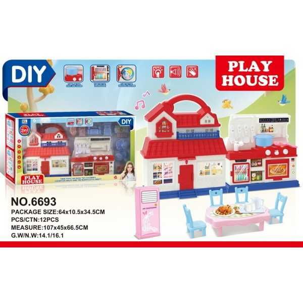 Къща за кукли с кухня, с мивка и аксесоари, светлини и звуци