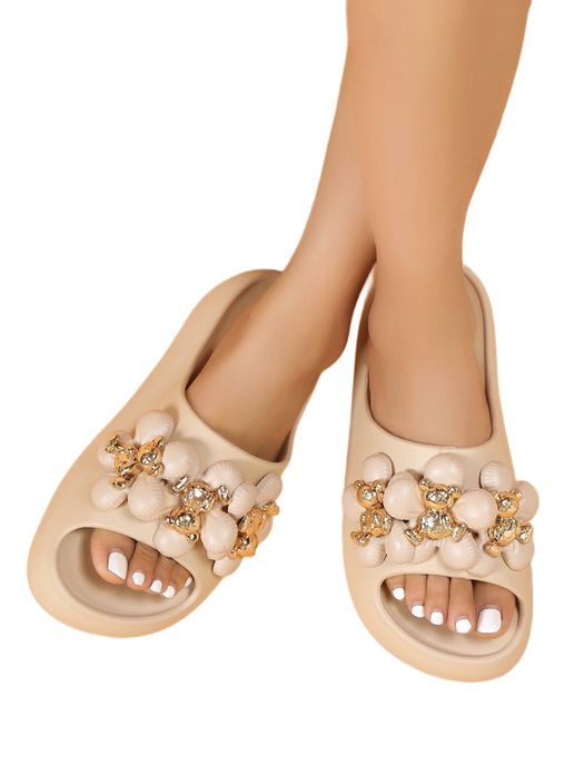 Дамски чехли олекотени на платформа -цвете с мече