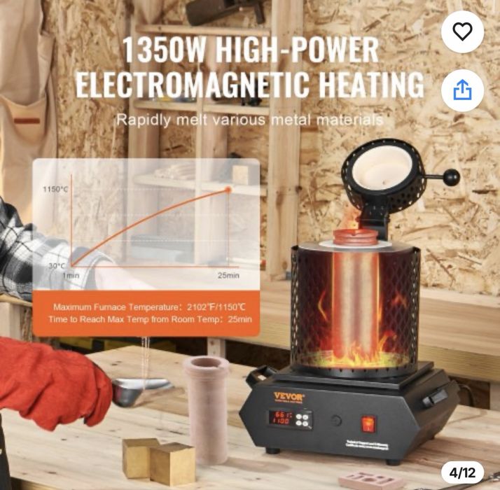 Cuptor de topire aur VEVOR, 1350W, temperatură maximă 1150°C