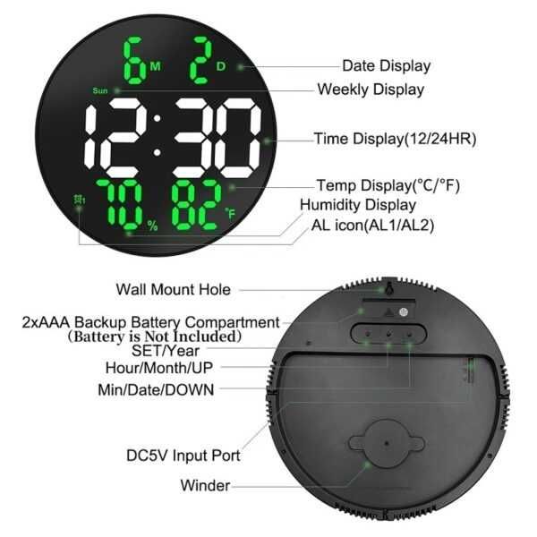 Светещ LED часовник с дата, температура и влажност DS-3813L