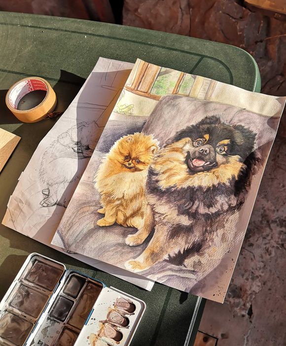 Акварелни портрети на домашни любимци - по поръчка