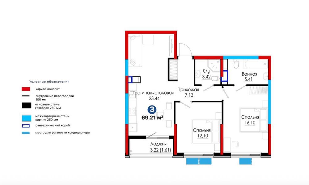 3-ком квартира от застройщика Есть ипотека и рассрочка 8112