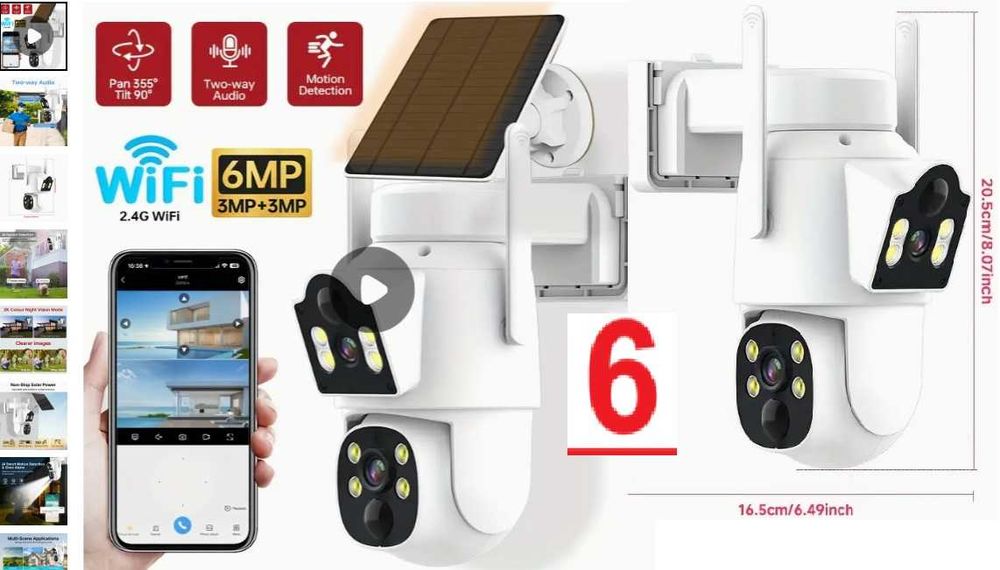 Camere IP, 8MP 12MP, UHD, cu 2 sau 3 lentile, cu card sau panou solar