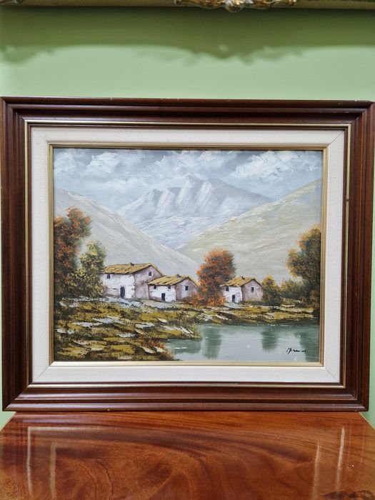 Прекрасна антикварна белгийска авторска картина масло върху платно