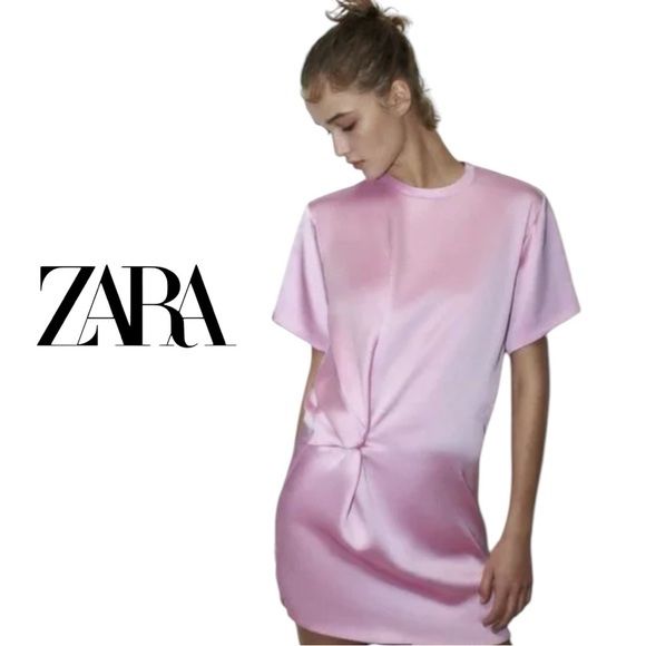Рокля ZARA – сатенена, розова