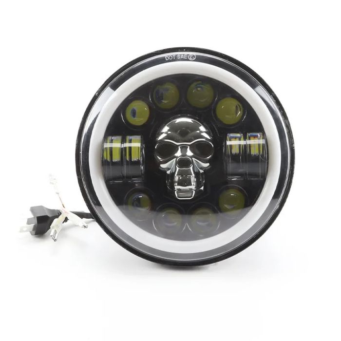 Faruri LED 7 inch 18cm 120W 18000LM Skull Cap Schelet RGB DRL Semnalizare Galbena Offroad Moto