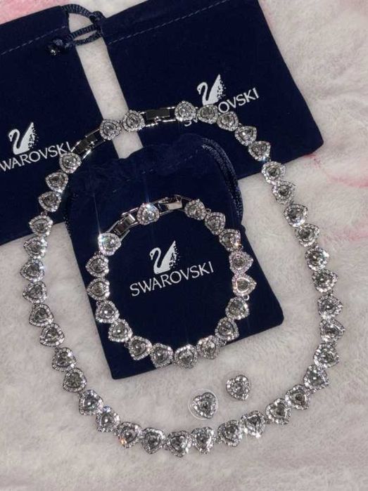 Set Swarovski Angelic Inimioare Argintii - Colier/Bratara/Cercei
