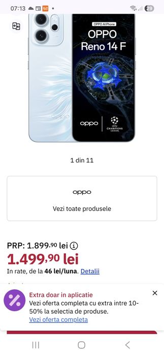 OPPO RENO 14 F 5G NOU SiGiLAT Ediție Coral 256 GB