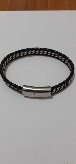 Bratara din inox inoxidabil si piele