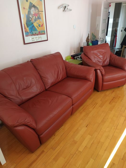 Холна гарнитура с релакс функция и фотьойл от естествена кожа. Чудесни