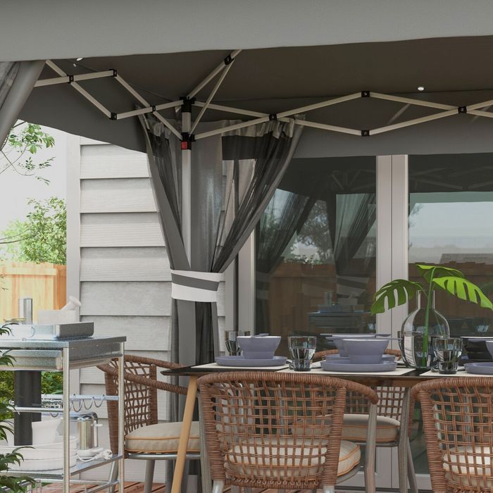Pavilion pliabil Outsunny aprox. 3 x 3 m, Pavilion cu LED, 4 perdele de plasă,
