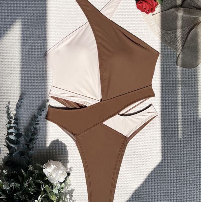 Цял бански бежово/кафяво