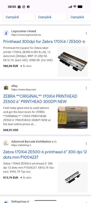 Cap printare zebra 170Xi4 ZE500-6