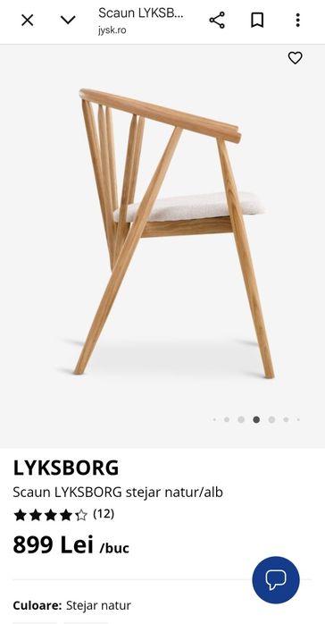 Scaun LYKSBORG stejar natur/alb Jysk