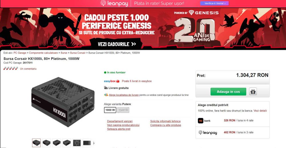 Sursa Corsair HX1000i, 80+ Platinum, 1000W