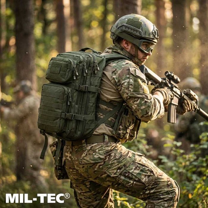RUCSAC MILITAR MIL-TEC - Ghiozdan Tactic Asalt pentru Armata Vanatoare Camping Pescuit Vanatoare Outdoor - Bretele Ergonomice - Oliv - SKU 14002201