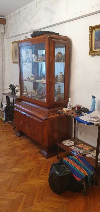 Mobila veche Vitrina 2 usi Bufet sticla cu usi oglinda Lemn masiv furnir ART DECO Vintage Retro