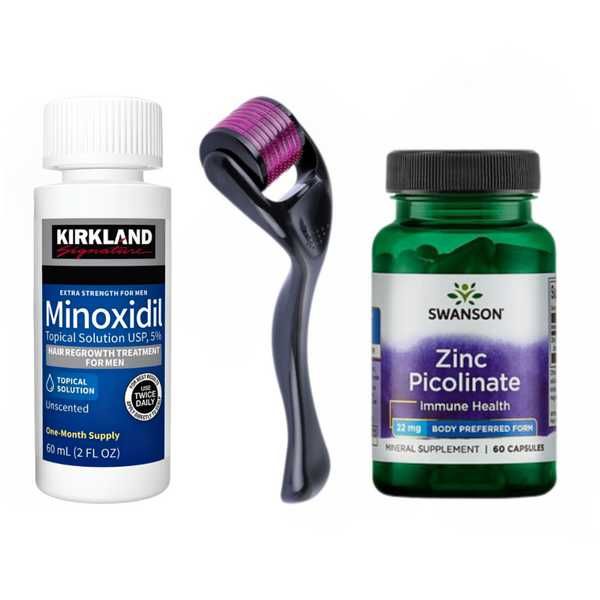 Minoxidil Kirkland 5%, Dermaroller + Zinc 60 capsule + Pipeta