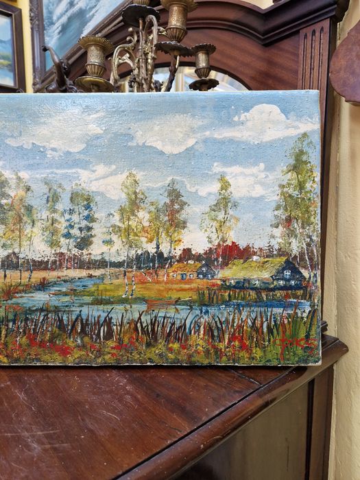 Много добра антикварна авторска картина масло