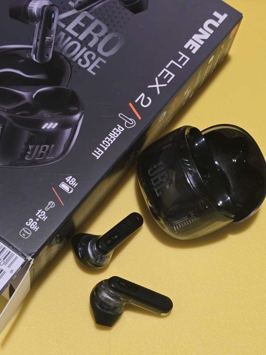 Casti JBL Tune Flex 2, Wireless, Bluetooth,  Microfon, Noise Cancelling, negru-transparent