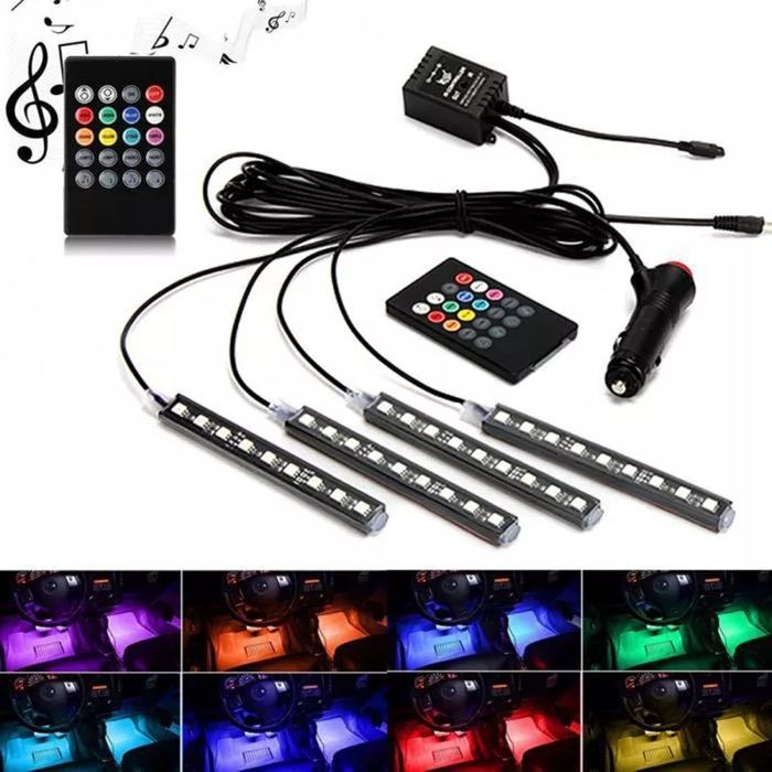Kit Banda Led Rgb Interior Auto Lumini picioare 36 led/Set Telecomanda