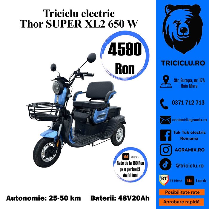 Triciclu electric Thor Super XL2 gri & verde nou Agramix