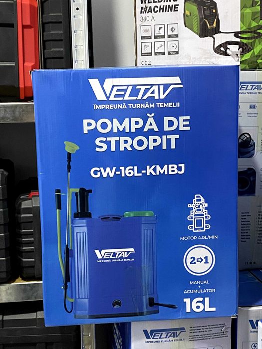 Pompa de stropit 16L 2 în 1, manuală și electrică,12V8Ah, debit 4l/min
