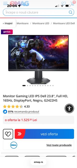 Monitor gaming DELL 165hz