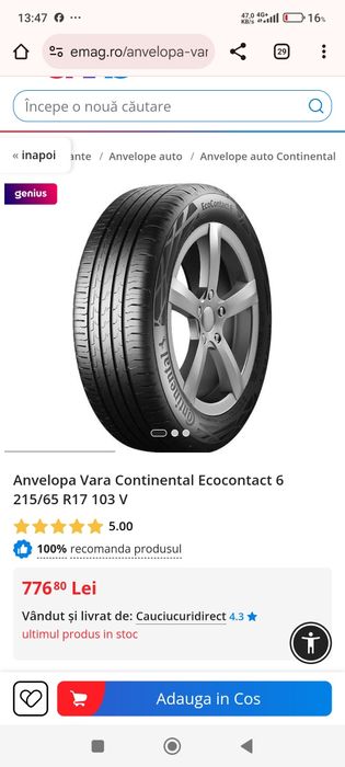 Set 4 anvelope noi 0km DOT 2752 Continental EcoContact 6 215/65/R17 10