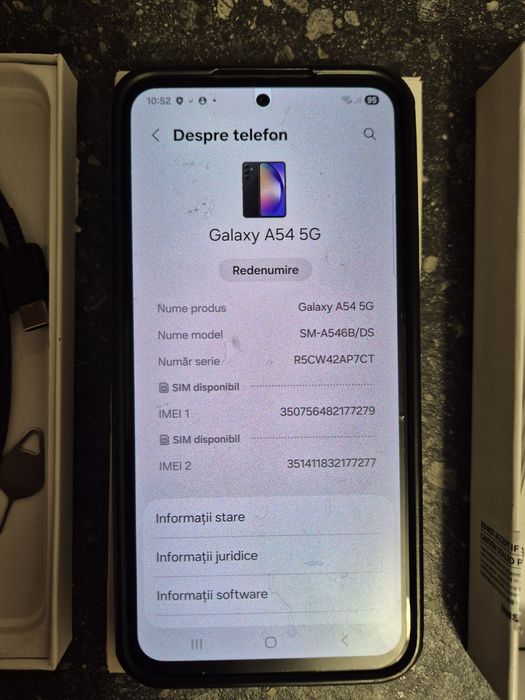 Samsung Galaxy A54 5G, varianta cu 8GB RAM și 128GB memorie internă.