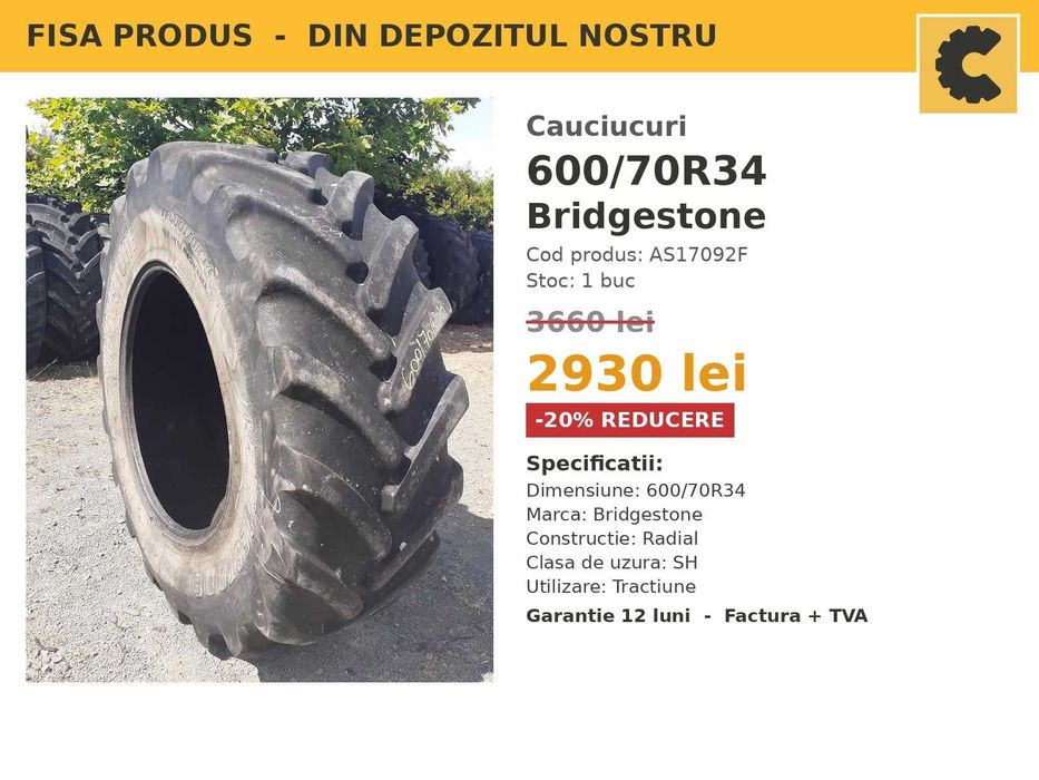 Cauciucuri 600/70R34 Bridgestone Anvelope Tractor SH REDUCERE TVA