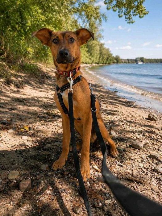 JODA, un câine mascul metis care a fost adoptat.