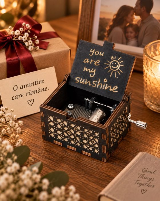 Cutiuță Muzicală „You Are My Sunshine” cu Manivelă – Cadou de Colecție 14+